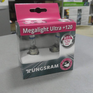 Лампа фарная H11 12V 55W PGJ19-2 Megalight Ultra (+120) к-т 2 шт (пр-во TUNGSRAM) TU53110SNU2D 784 р.